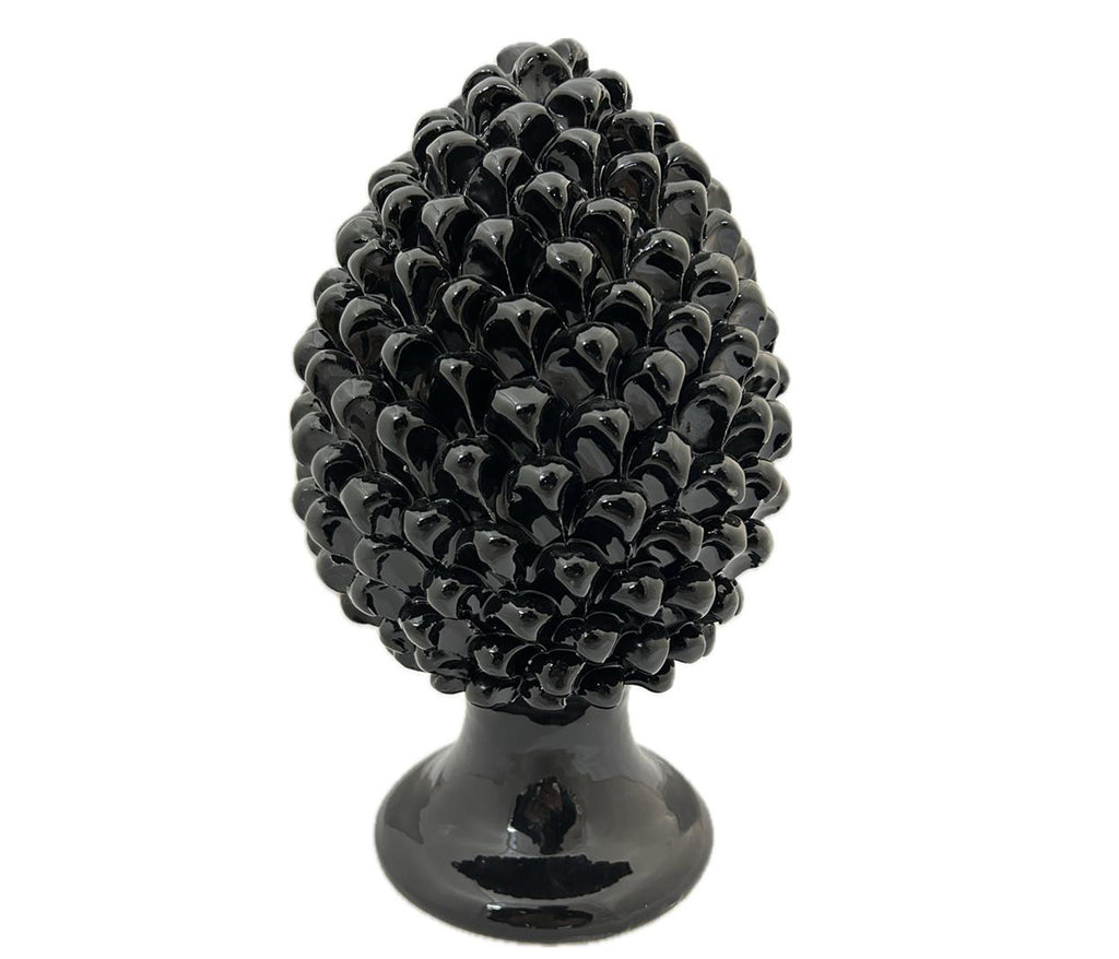 Pigna decorativa in ceramica di Caltagirone dipinta e decorata a mano nera H 30 cm