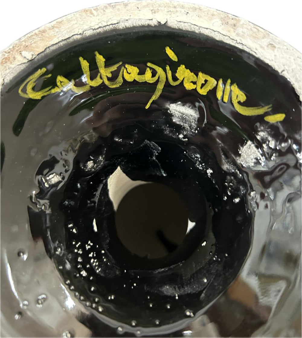 Pigna decorativa in ceramica di Caltagirone dipinta e decorata a mano nera H 30 cm