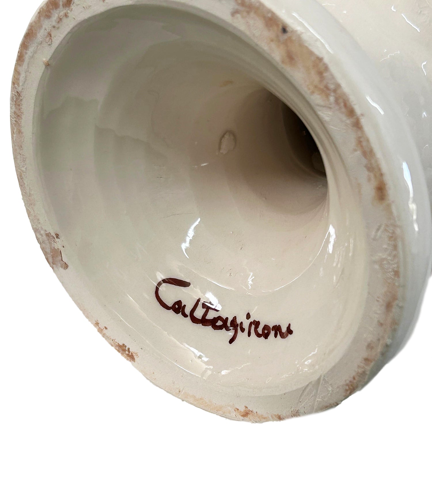 Pigna decorativa in ceramica di Caltagirone dipinta e decorata a mano bianca H 30 cm