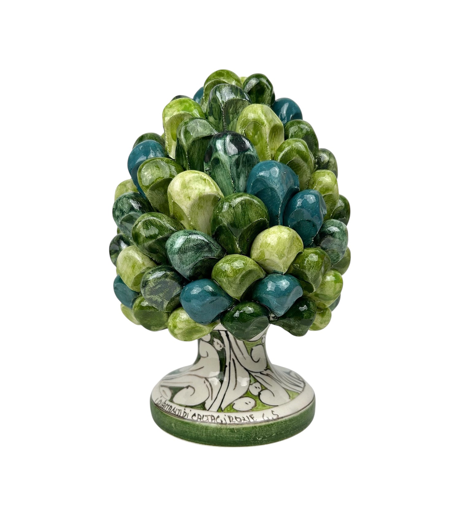 Pigna in ceramica siciliana di Caltagirone dipinta e decorata a mano multicolore verde H20