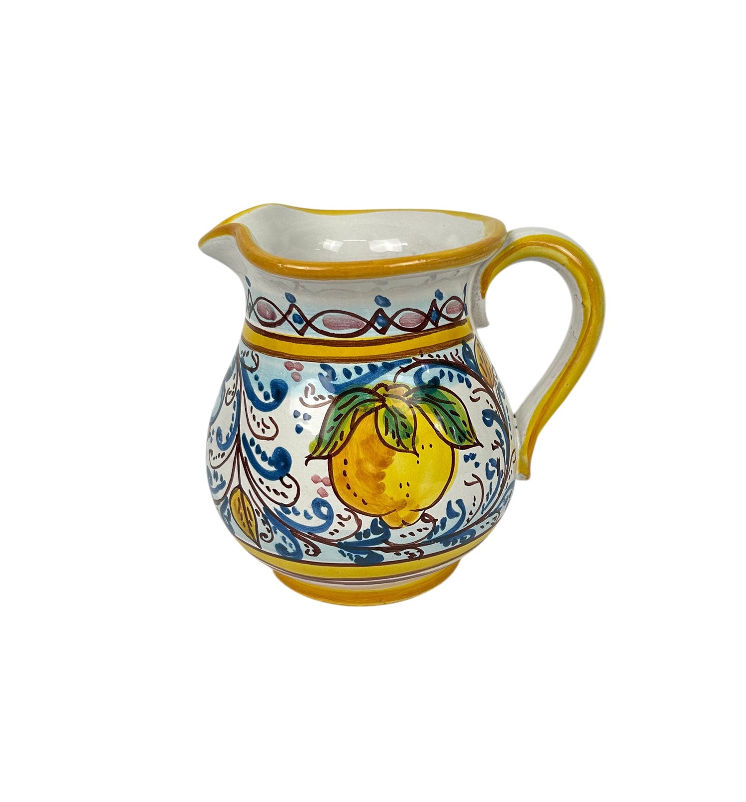 Caraffa in ceramica siciliana boccale realizzato e decorato a mano art. fiore limoni 0,5 LT