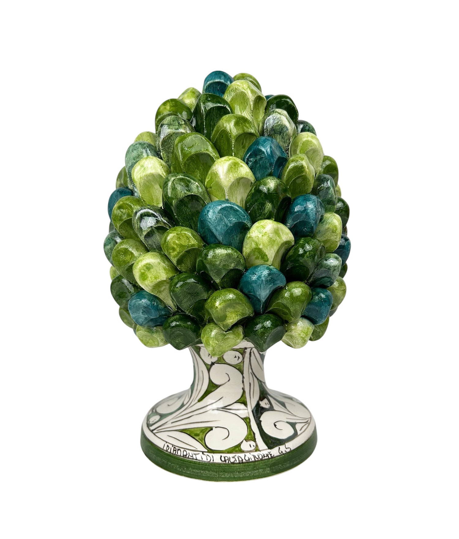 Pigna in ceramica siciliana di Caltagirone dipinta e decorata a mano multicolore verde H25