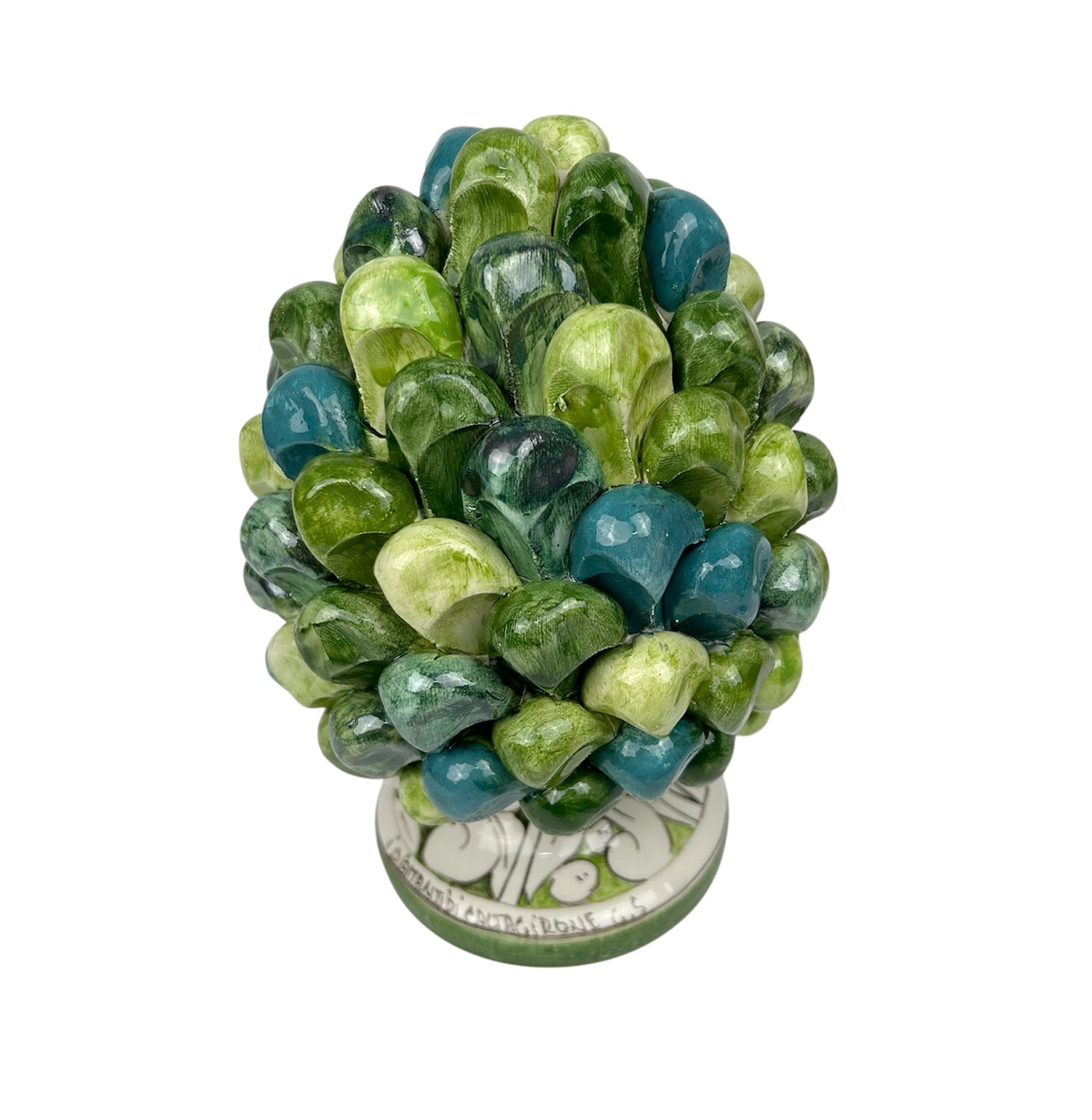 Pigna in ceramica siciliana di Caltagirone dipinta e decorata a mano multicolore verde H20