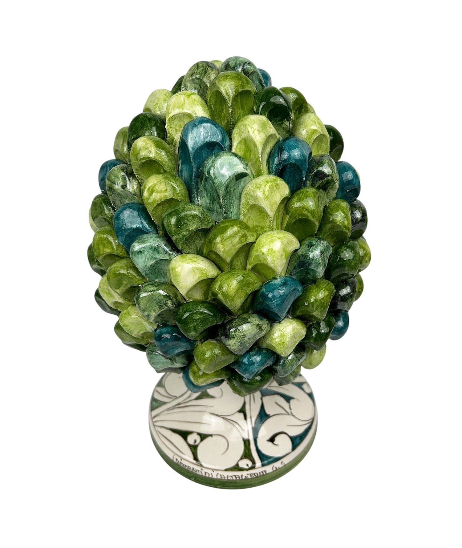 Pigna in ceramica siciliana di Caltagirone dipinta e decorata a mano multicolore verde H30