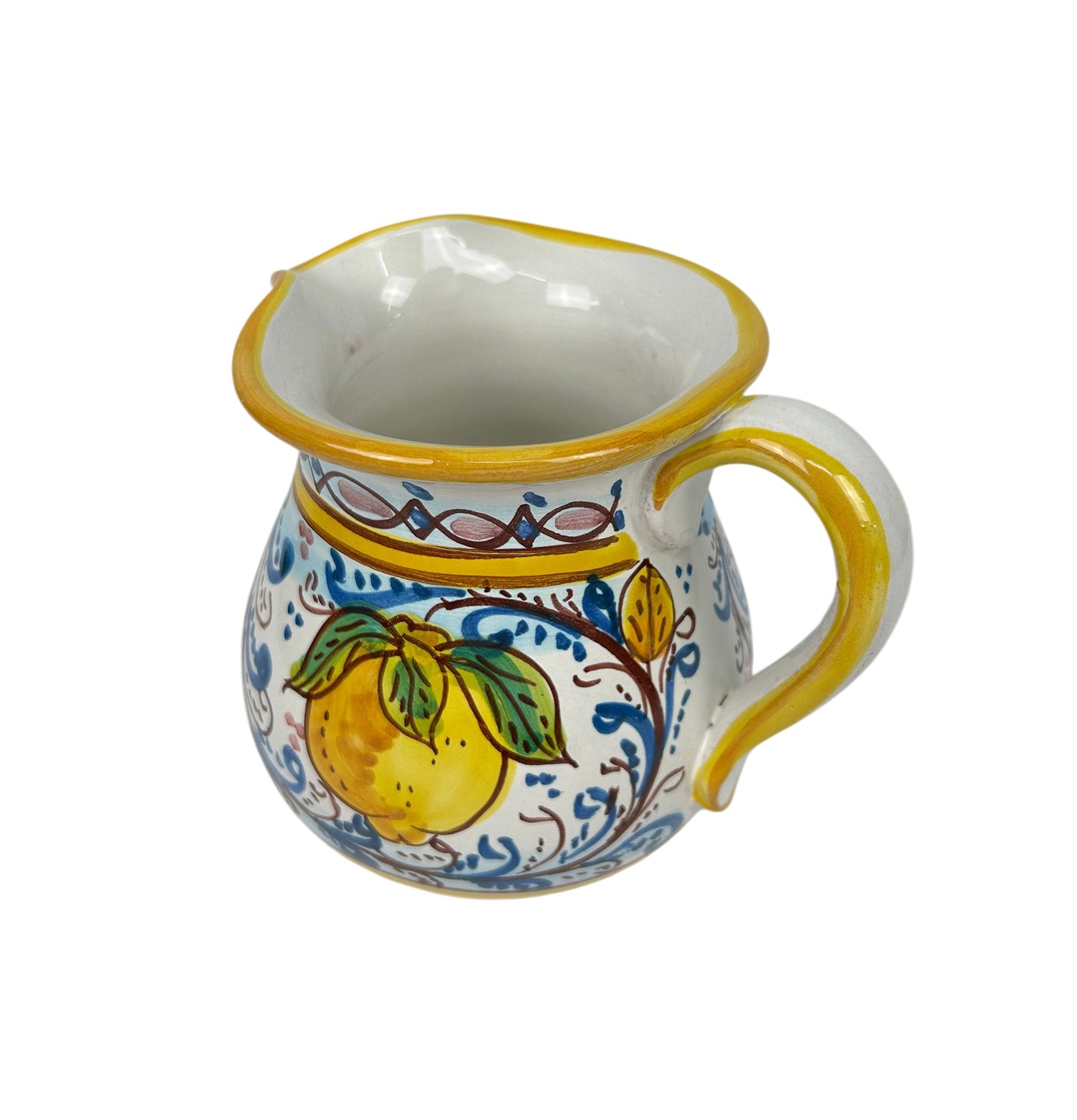 Caraffa in ceramica siciliana boccale realizzato e decorato a mano art. fiore limoni 0,5 LT