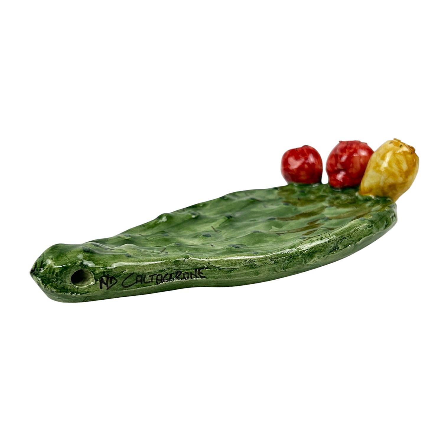 Svuota tasche pala ficodindia in ceramica siciliana di Caltagirone decorata a mano