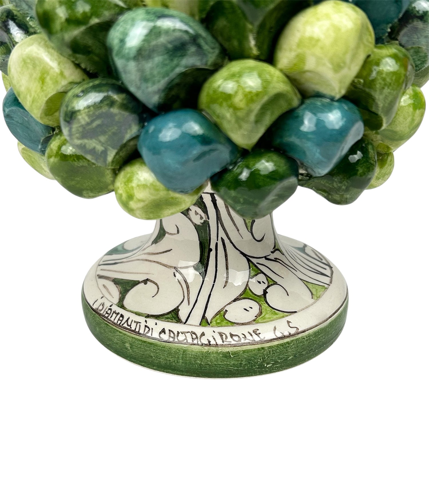 Pigna in ceramica siciliana di Caltagirone dipinta e decorata a mano multicolore verde H20