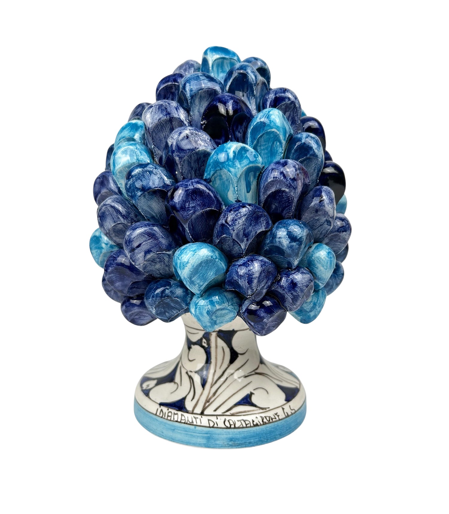 Pigna in ceramica siciliana di Caltagirone dipinta e decorata a mano multicolore blu H20