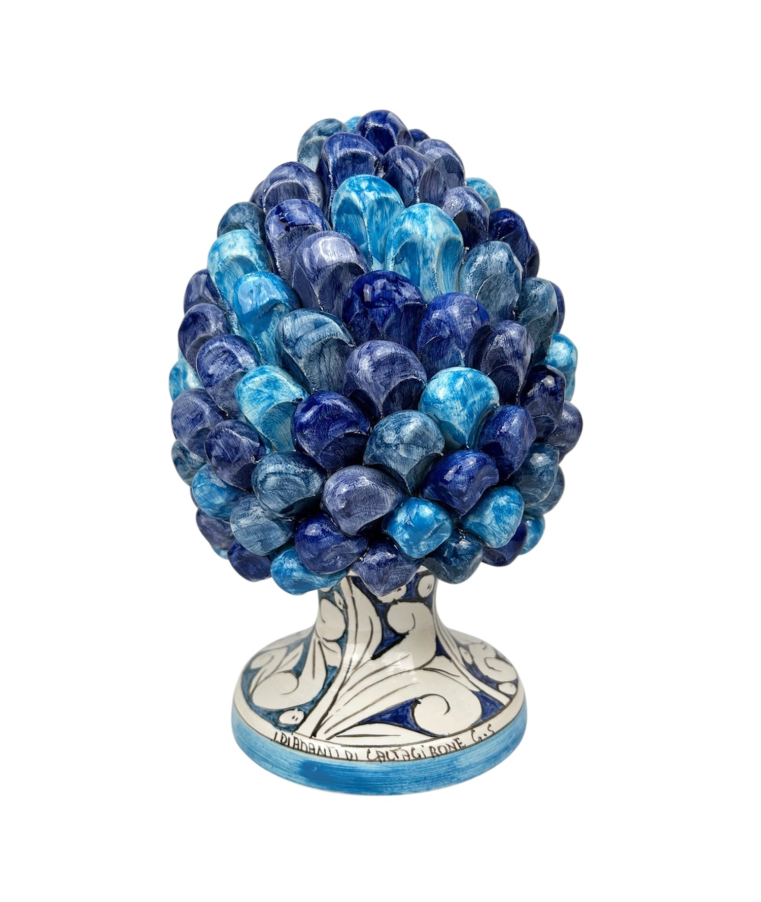 Pigna in ceramica siciliana di Caltagirone dipinta e decorata a mano multicolore blu H25
