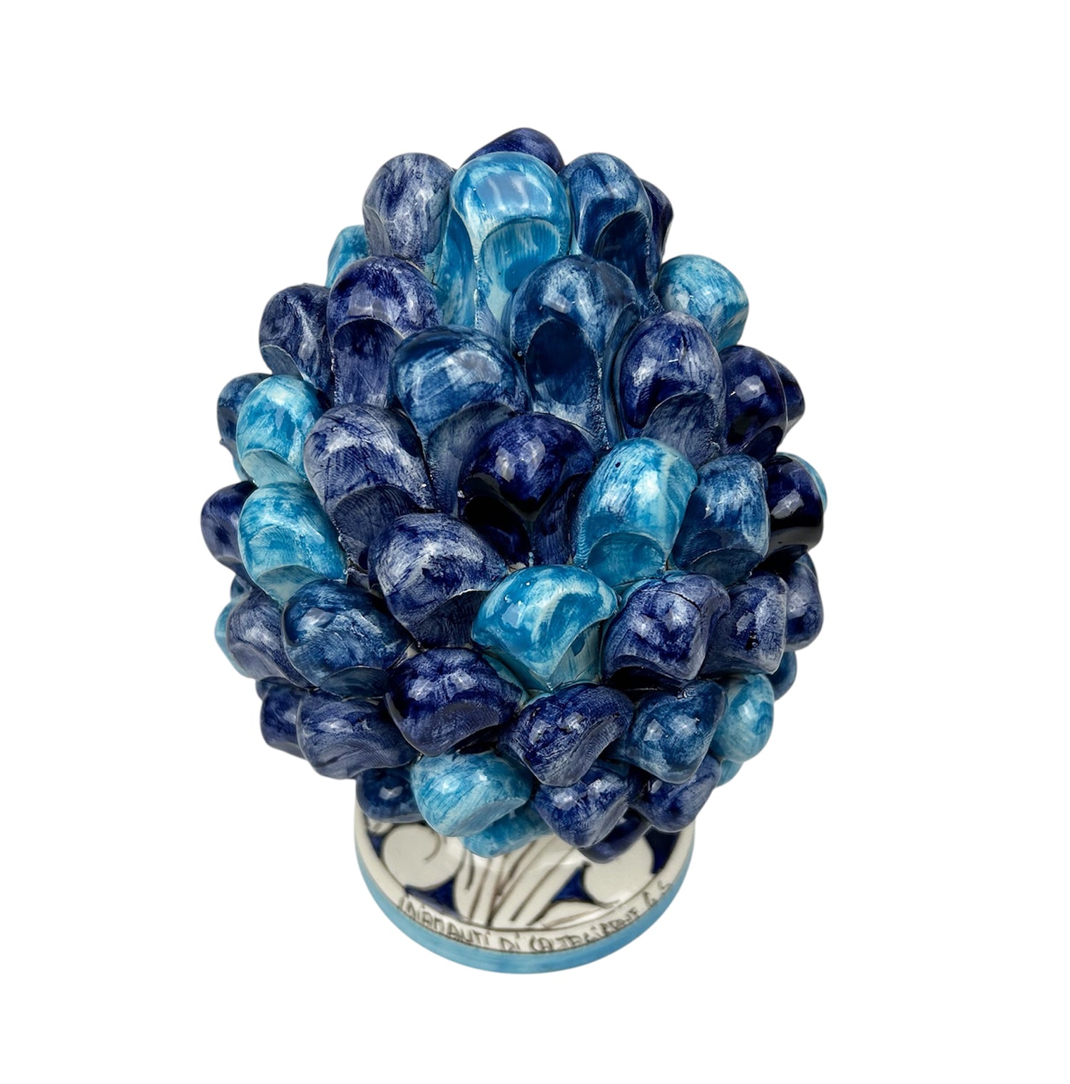 Pigna in ceramica siciliana di Caltagirone dipinta e decorata a mano multicolore blu H20