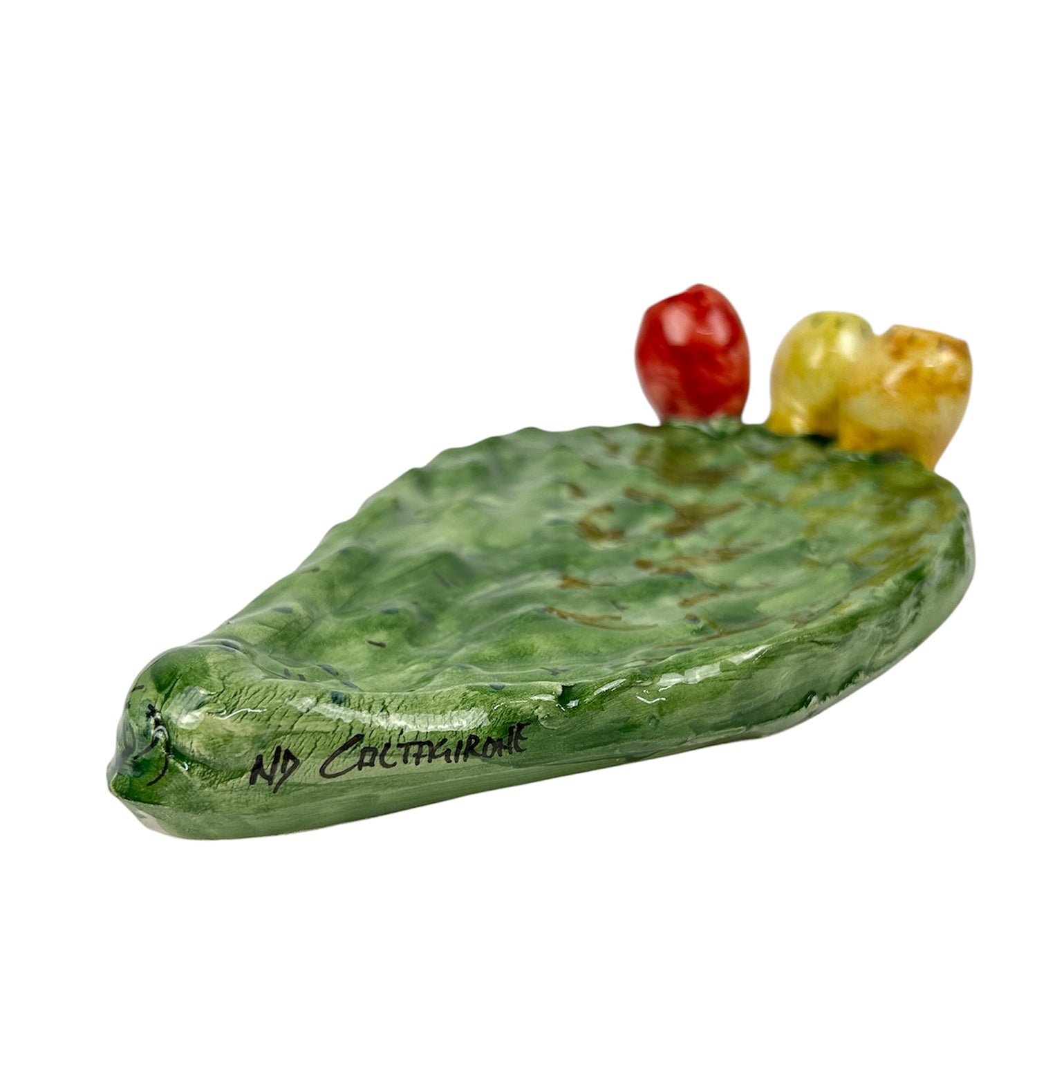 Svuota tasche pala ficodindia in ceramica siciliana di Caltagirone decorata a mano