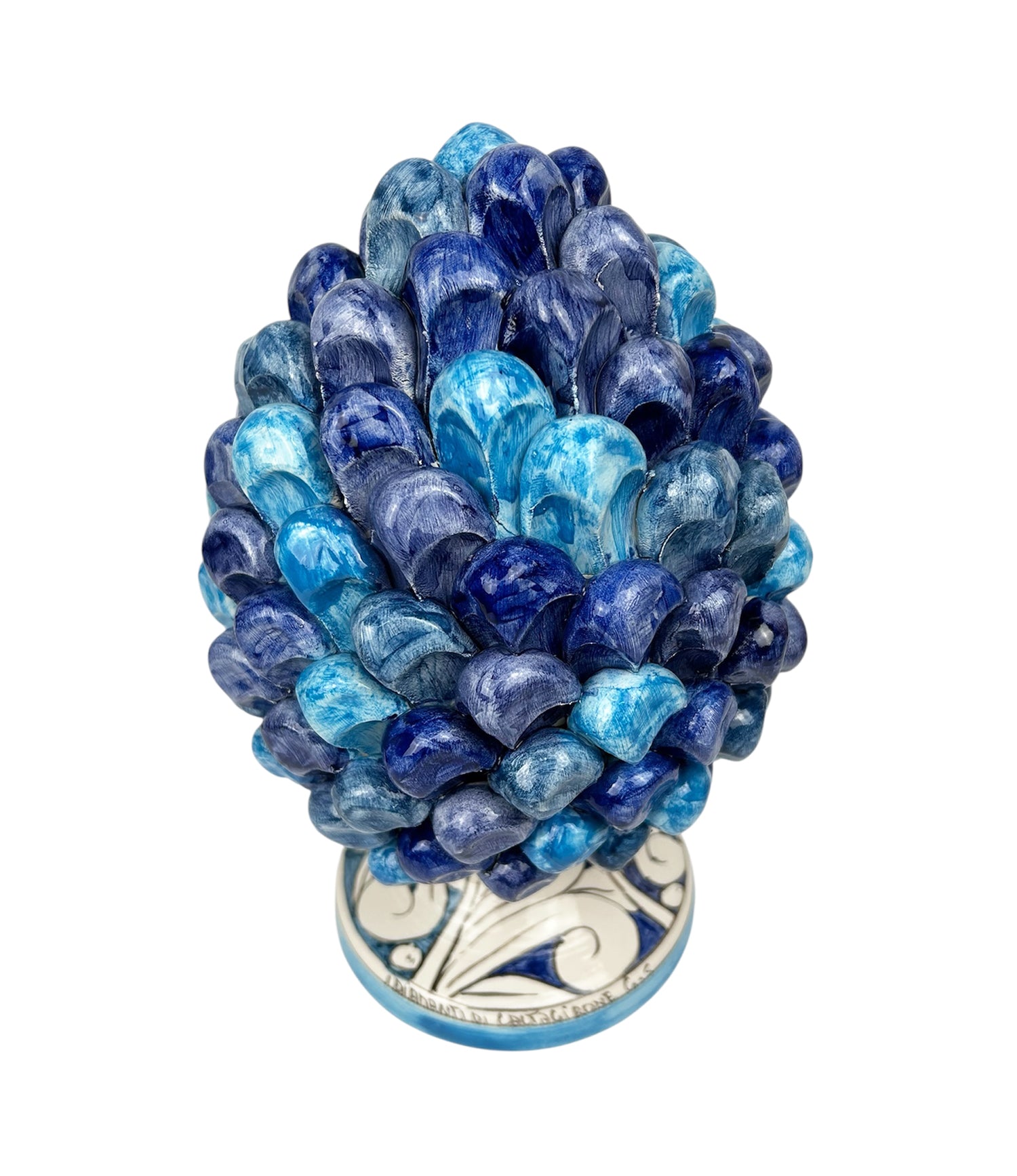 Pigna in ceramica siciliana di Caltagirone dipinta e decorata a mano multicolore blu H25