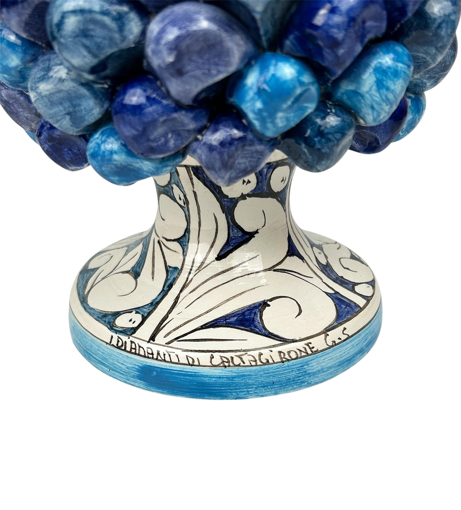 Pigna in ceramica siciliana di Caltagirone dipinta e decorata a mano multicolore blu H25