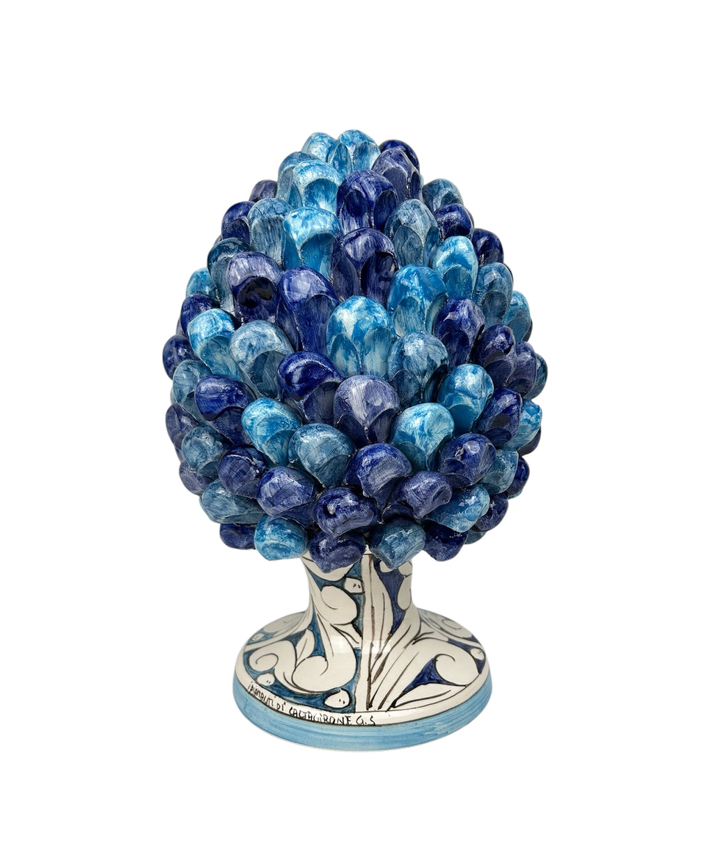 Pigna in ceramica siciliana di Caltagirone dipinta e decorata a mano multicolore blu H30