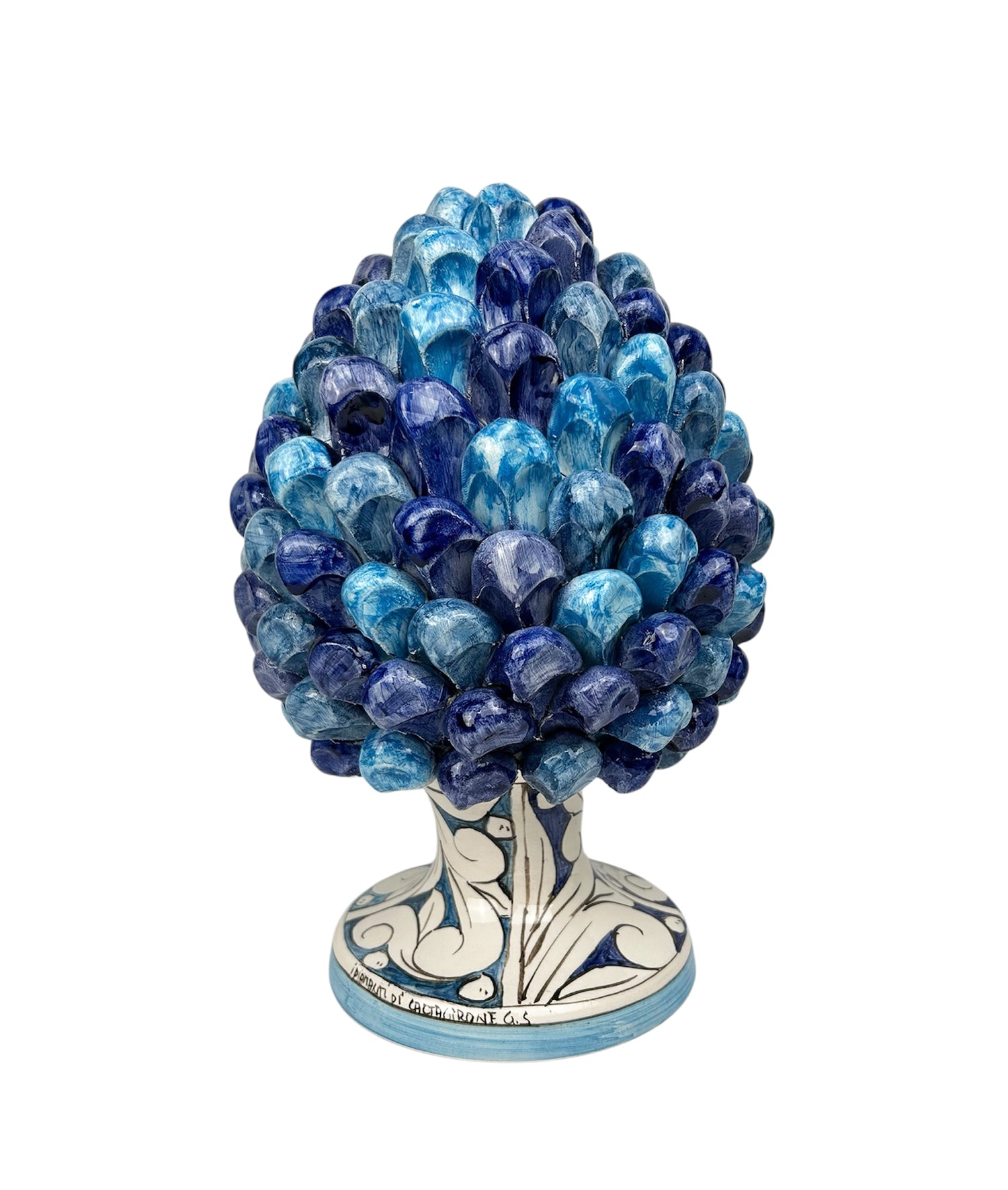 Pigna in ceramica siciliana di Caltagirone dipinta e decorata a mano multicolore blu H30