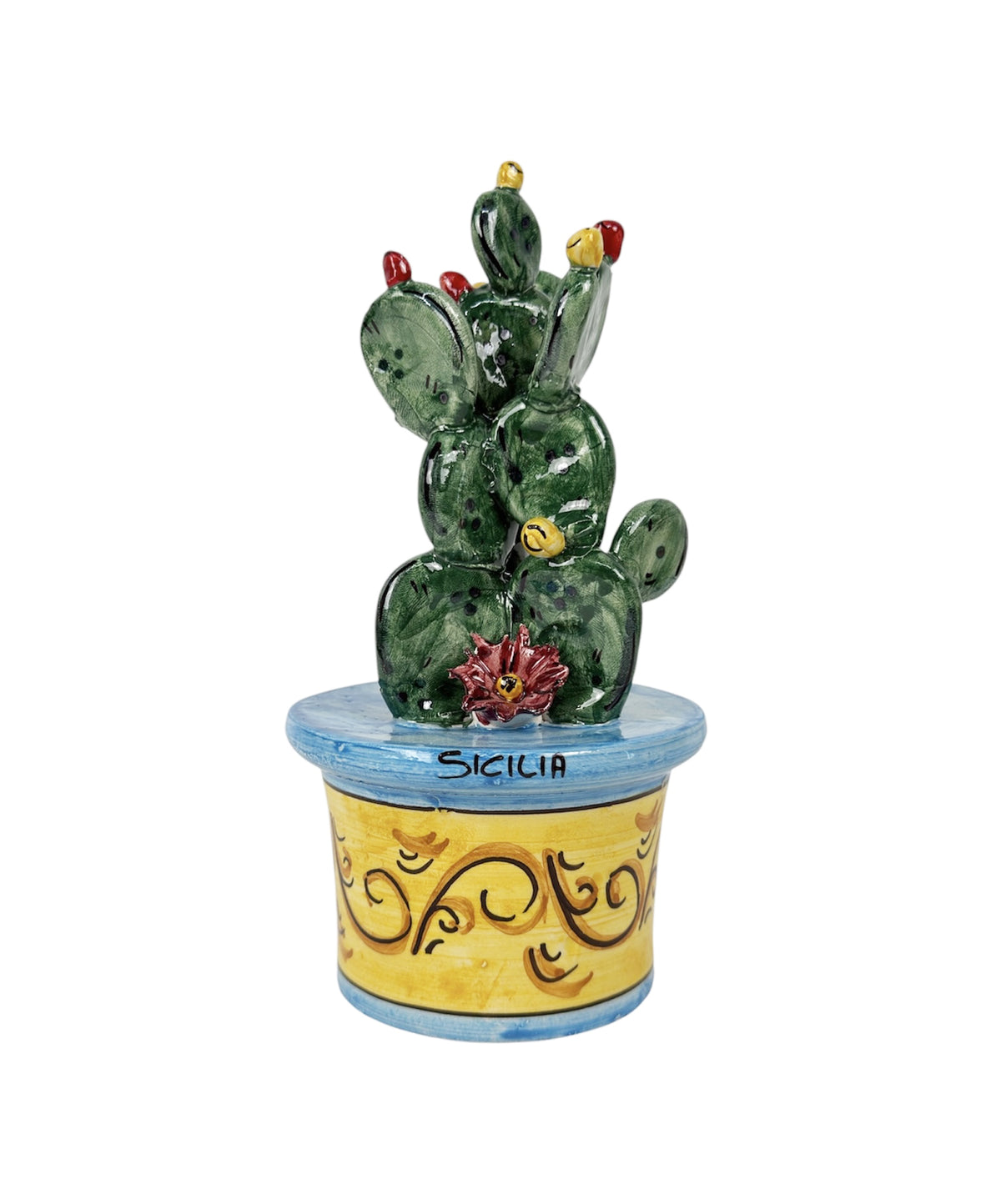 Vasetto piantina ficodindia in ceramica di Caltagirone realizzato a mano art. azzurro