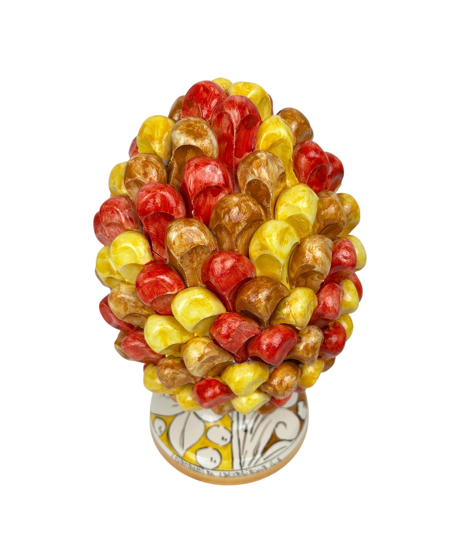 Pigna in ceramica siciliana di Caltagirone dipinta e decorata a mano multicolore giallo H25
