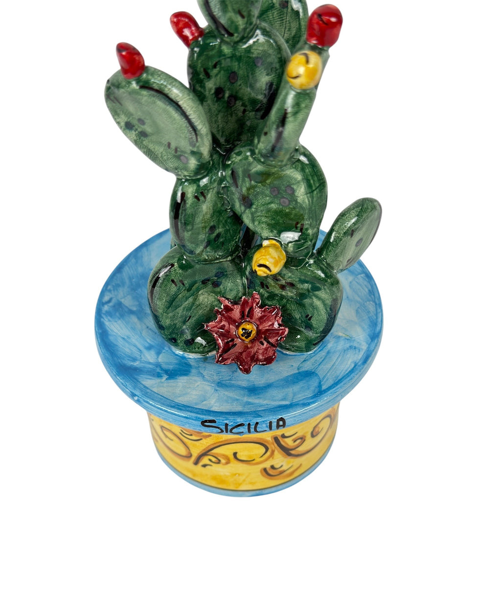 Vasetto piantina ficodindia in ceramica di Caltagirone realizzato a mano art. azzurro