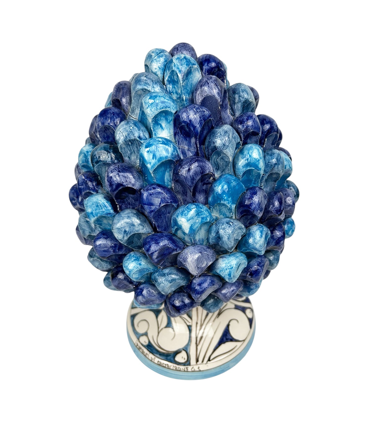 Pigna in ceramica siciliana di Caltagirone dipinta e decorata a mano multicolore blu H30