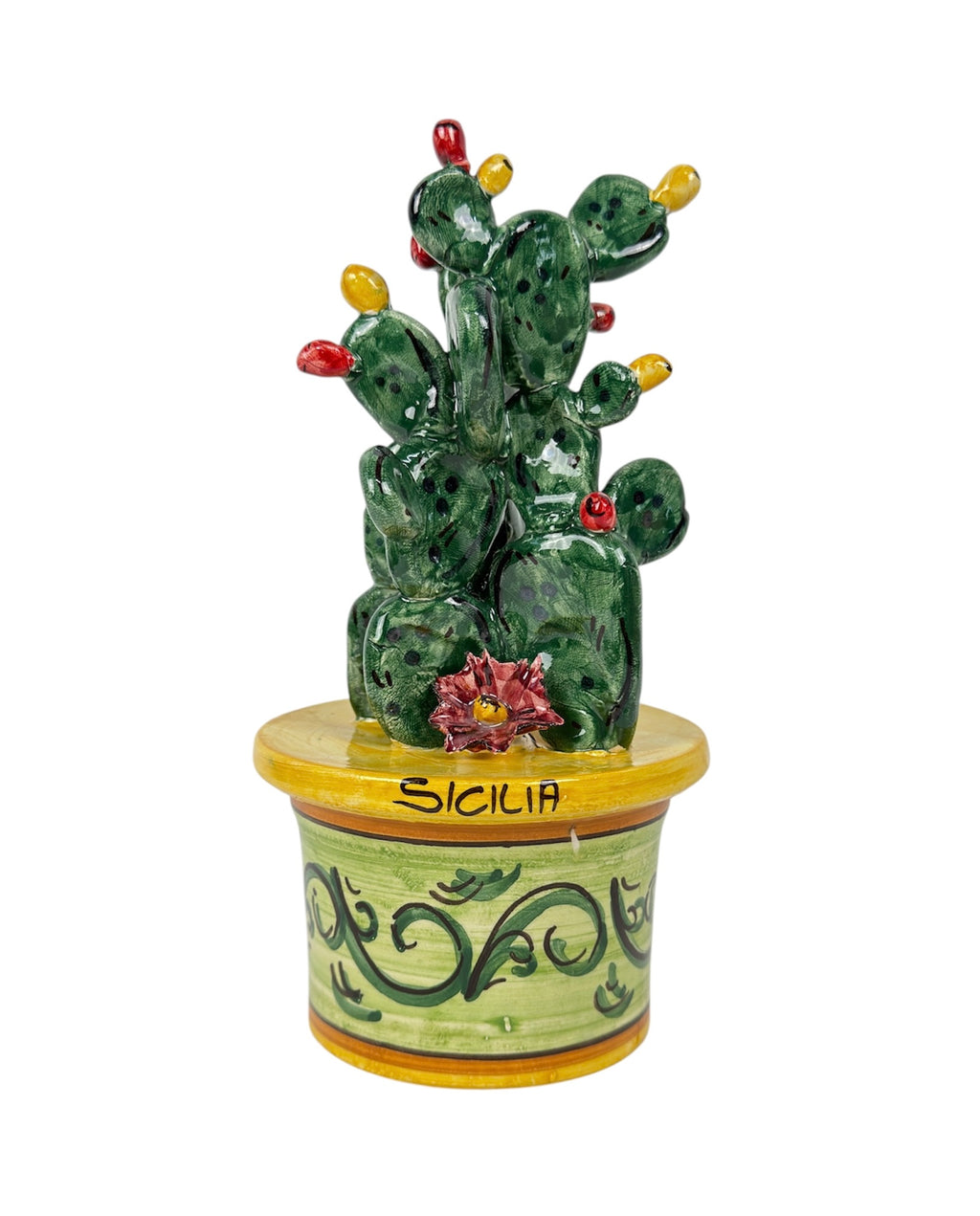 Vasetto piantina ficodindia in ceramica di Caltagirone realizzato a mano art. giallo