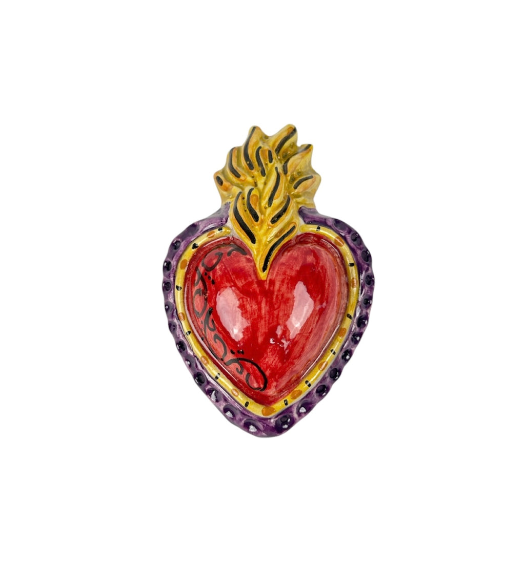 Small hand-crafted Sicilian ceramic Sacred Heart from Caltagirone