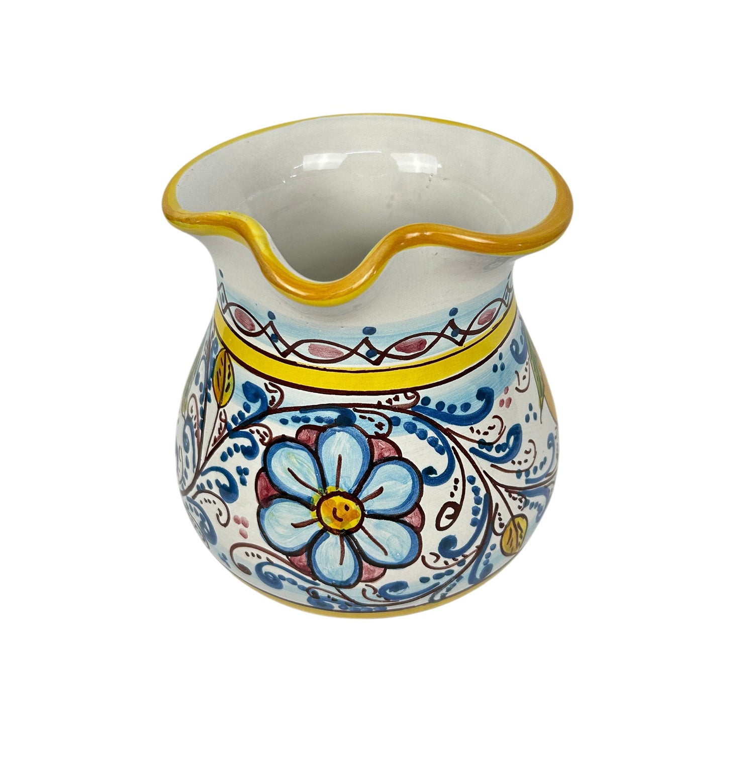 Caraffa in ceramica siciliana boccale realizzato e decorato a mano art. Fiore limoni 1 LT