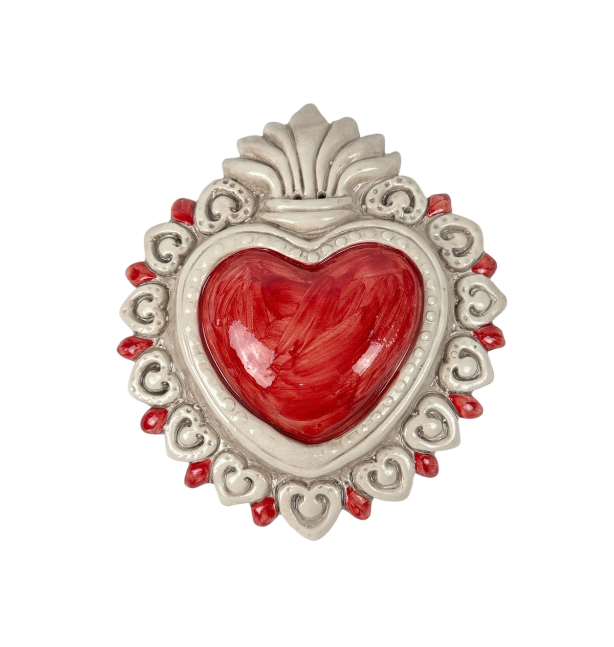 Large hand-crafted Sicilian ceramic Sacred Heart from Caltagirone