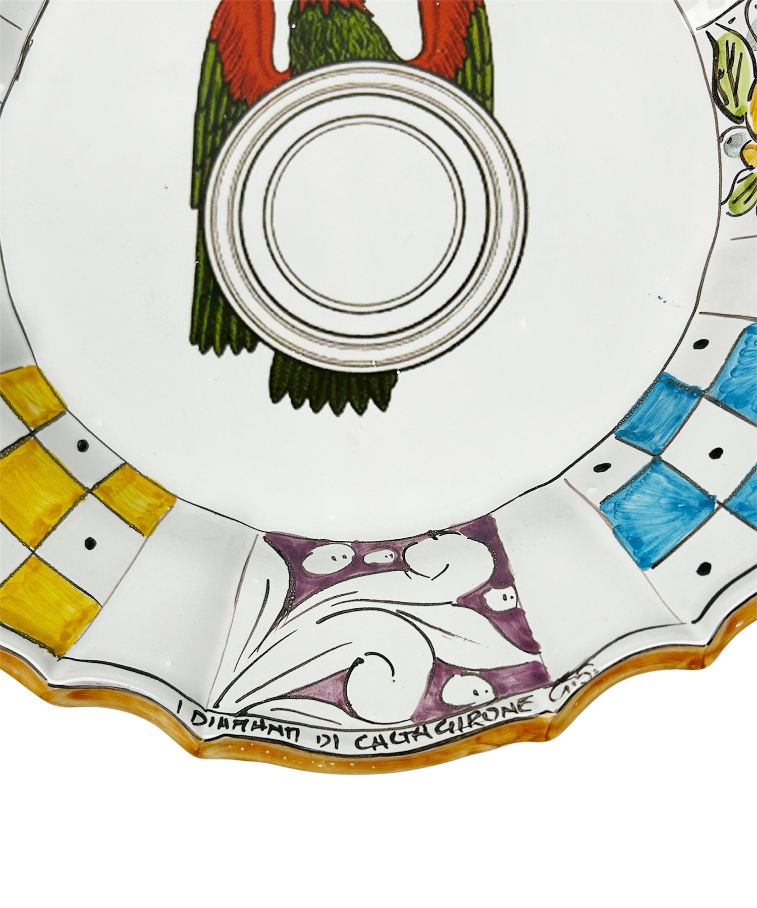 Piatto in Ceramica Decorato a Mano Carte Siciliane Multicolore Stile Tradizionale Siciliano Di Caltagirone Denari