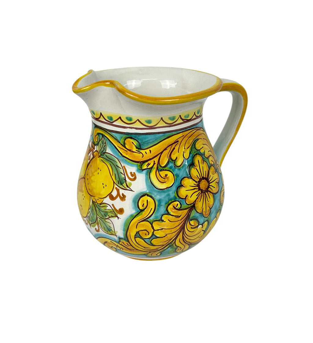 Caraffa in ceramica siciliana boccale realizzato e decorato a mano art. limoni 1,5 LT