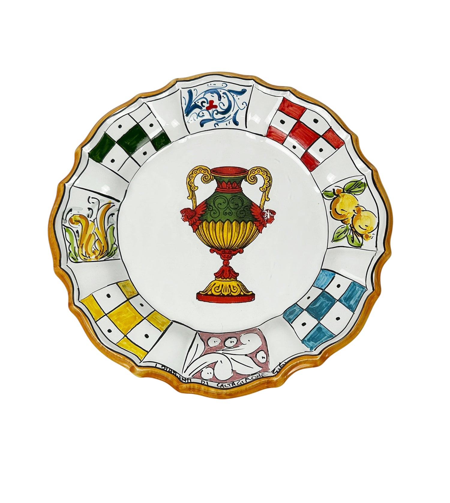 Piatto in Ceramica Decorato a Mano Carte Siciliane Multicolore Stile Tradizionale Siciliano Di Caltagirone Coppe
