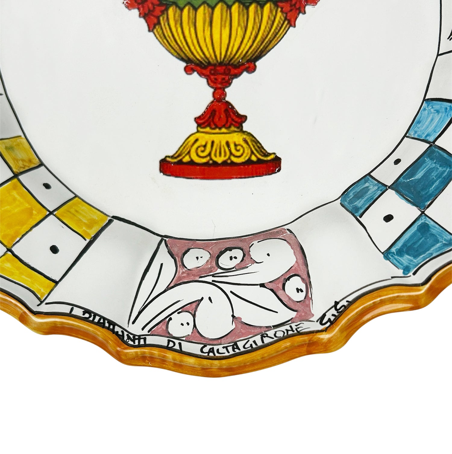 Piatto in Ceramica Decorato a Mano Carte Siciliane Multicolore Stile Tradizionale Siciliano Di Caltagirone Coppe