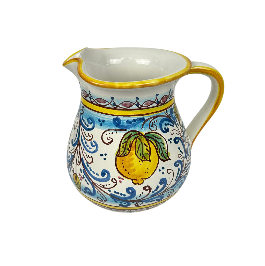 Caraffa in ceramica siciliana boccale realizzato e decorato a mano art. fiore limoni 1,5 LT