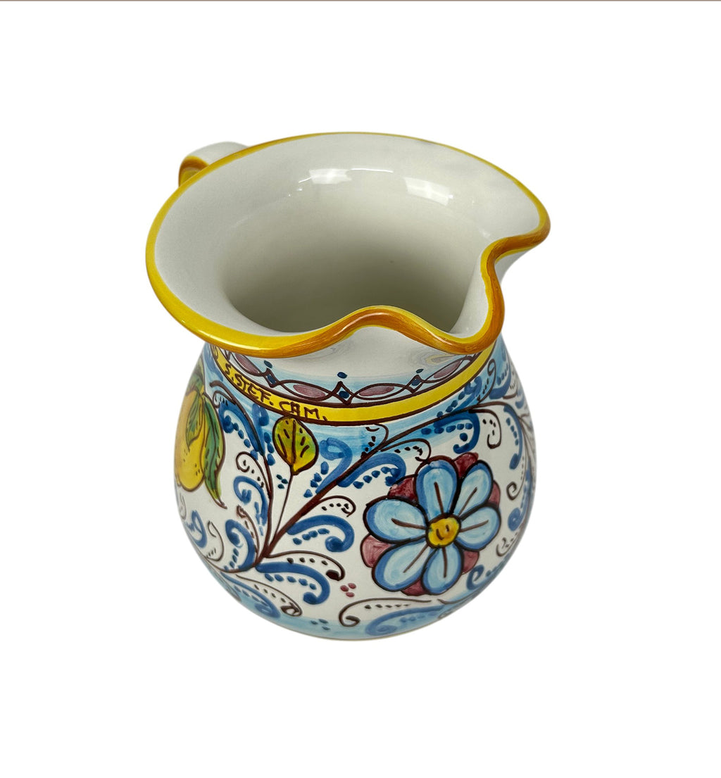 Caraffa in ceramica siciliana boccale realizzato e decorato a mano art. fiore limoni 1,5 LT