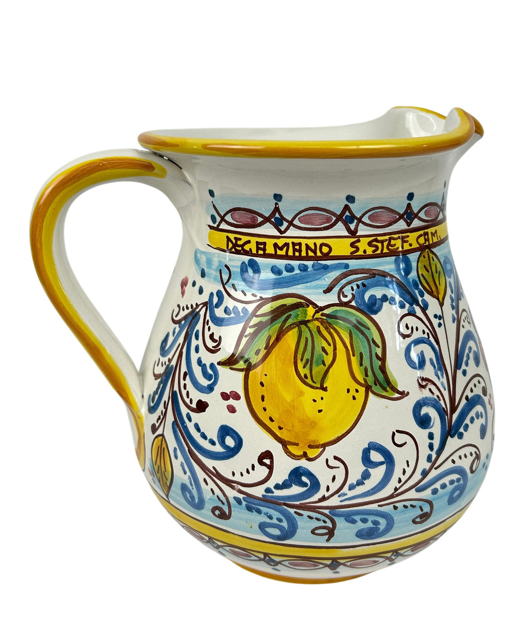 Caraffa in ceramica siciliana boccale realizzato e decorato a mano art. fiore limoni 1,5 LT