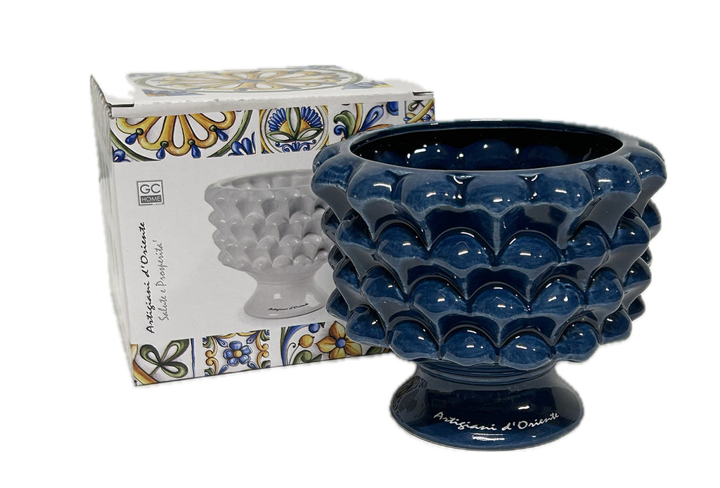 Vaso mezza pigna in ceramica porta fiori soprammobile colorato gic (12 x 11 CM ART 862519, Blu)