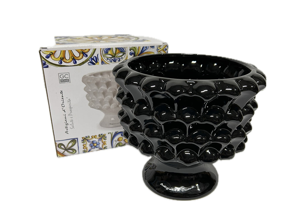 Vaso mezza pigna in ceramica porta fiori soprammobile colorato gic (20 x 18 CM ART 862496, Nero)