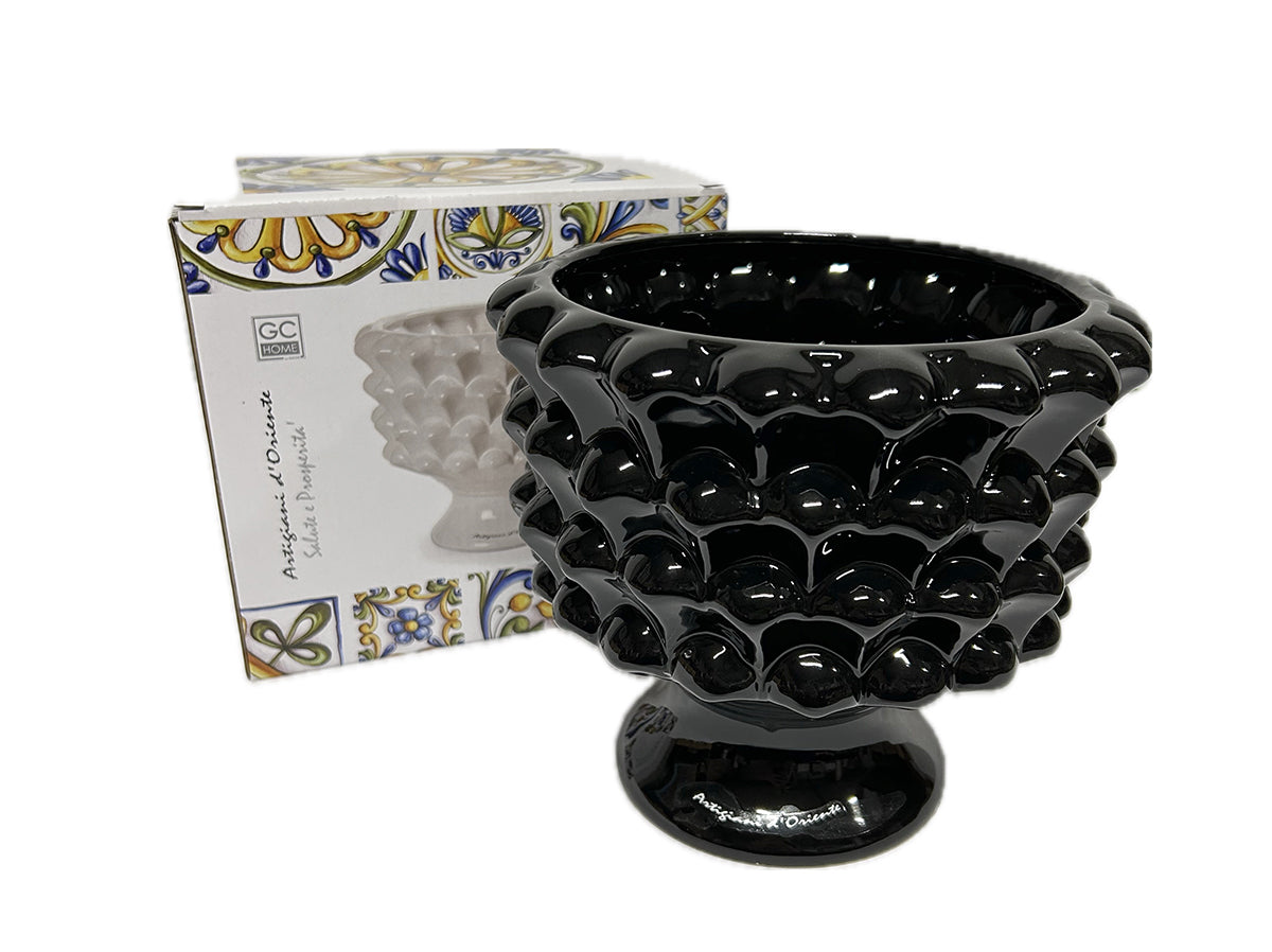 Vaso mezza pigna in ceramica porta fiori soprammobile colorato gic (20 x 18 CM ART 862496, Nero)
