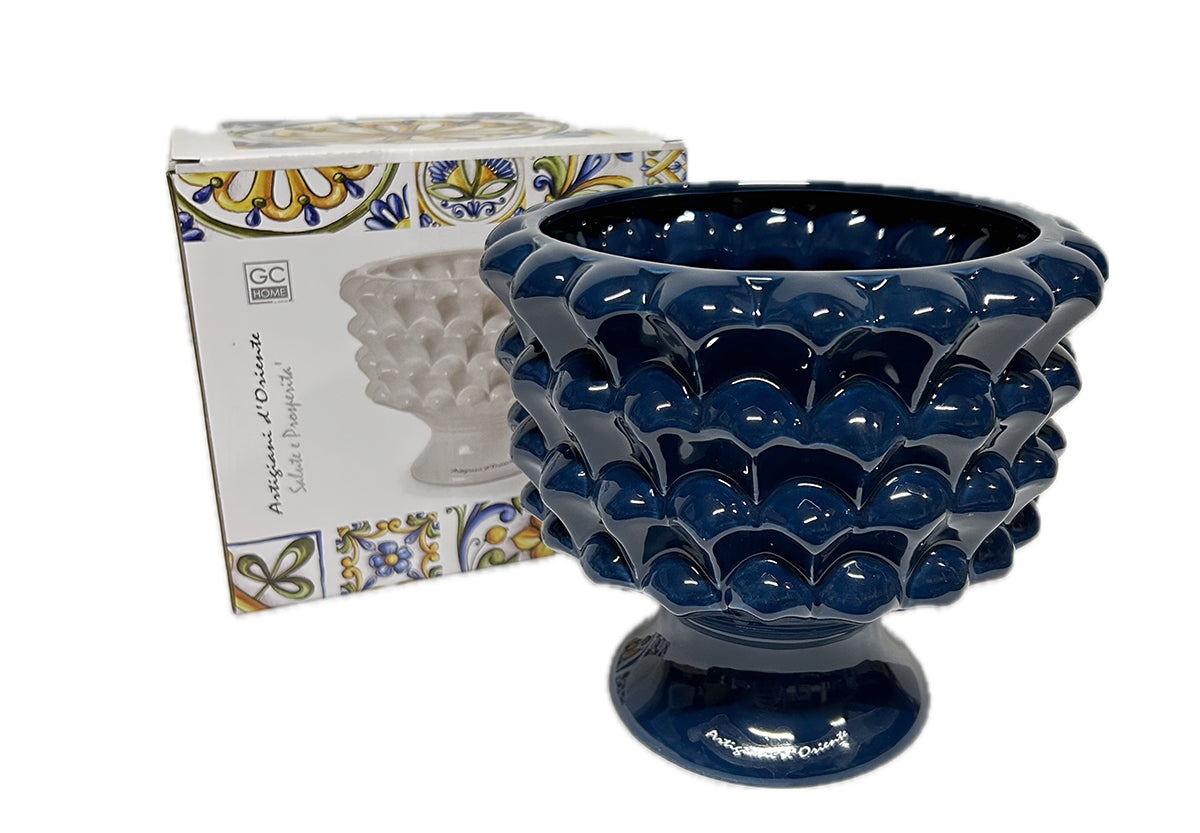 Vaso mezza pigna in ceramica porta fiori soprammobile colorato gic (20 x 18 CM ART 862496, Blu)