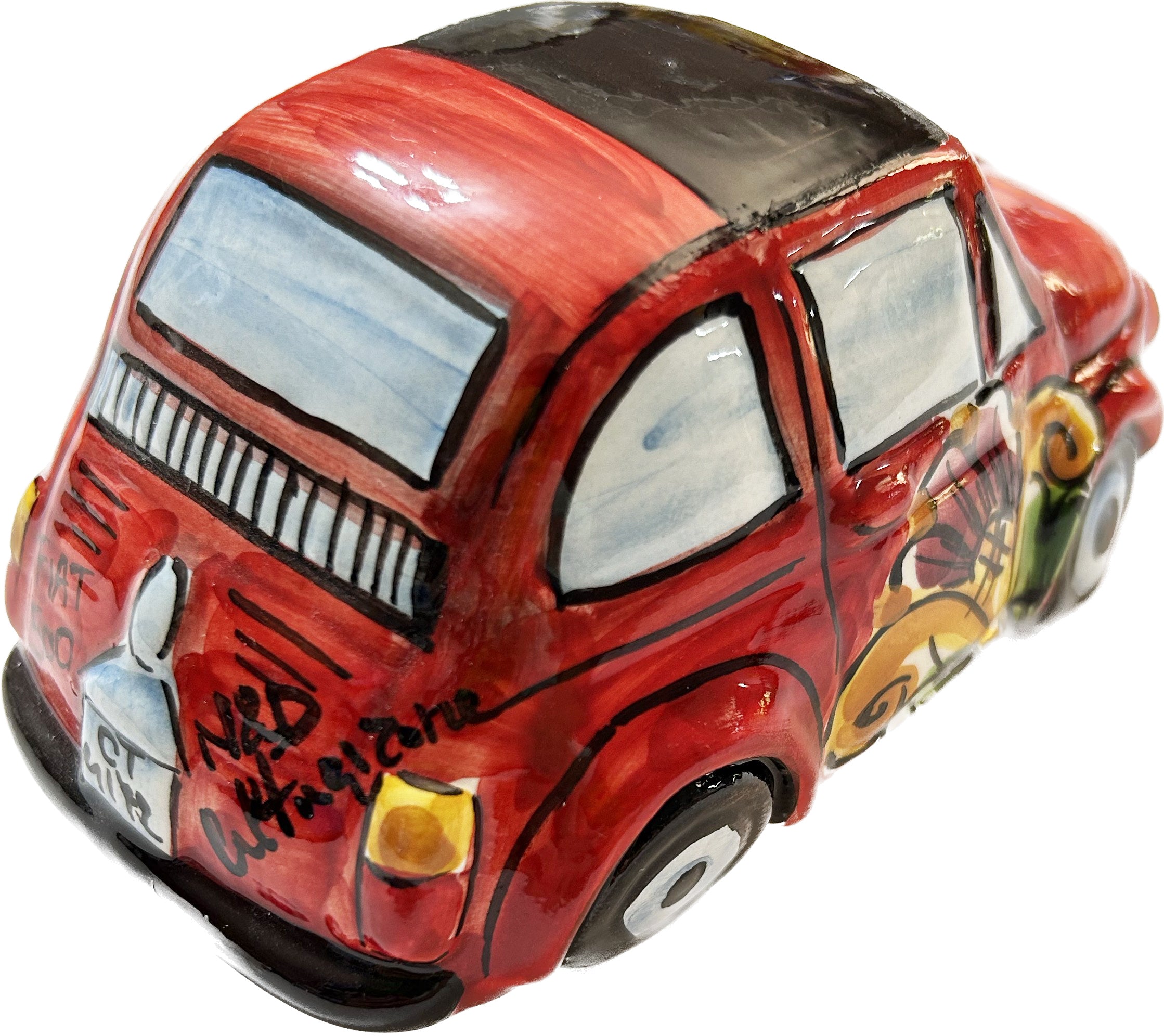 Auto 500 in ceramica siciliana di caltagirone realizzata e decorata a mano
