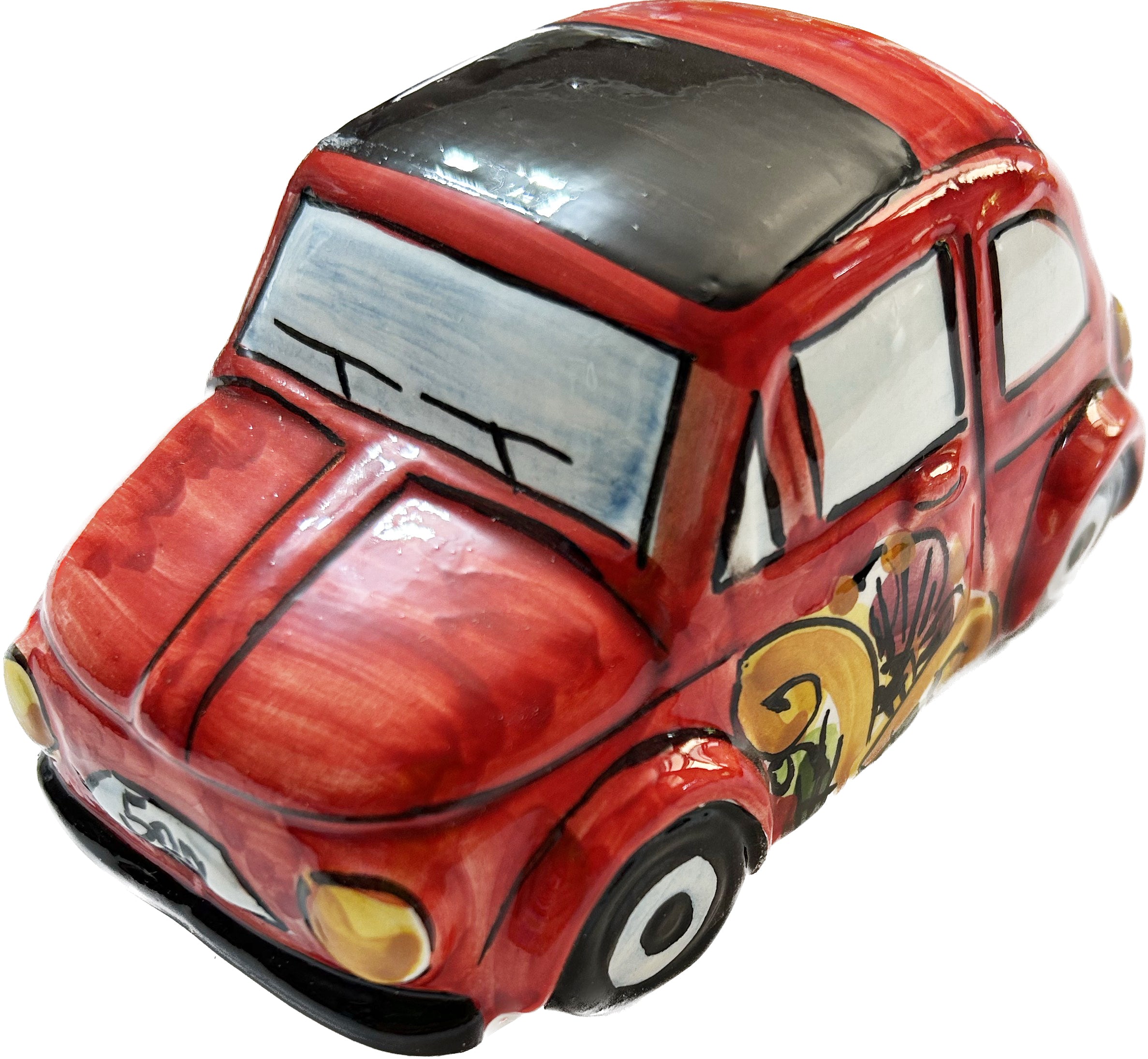 Auto 500 in ceramica siciliana di caltagirone realizzata e decorata a mano