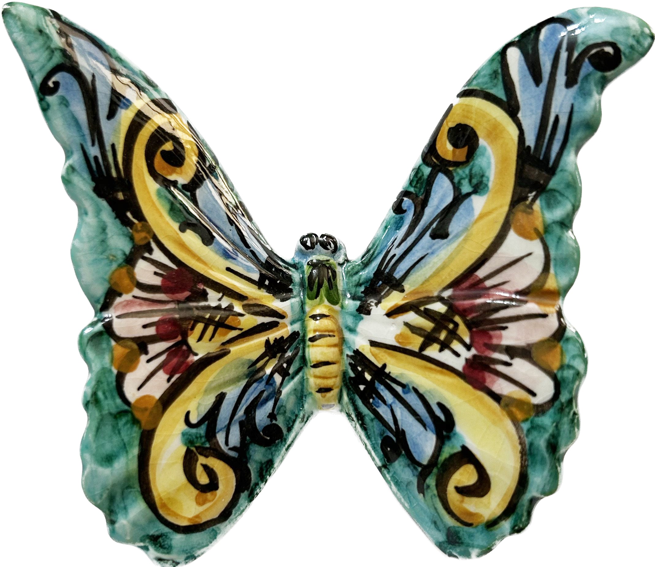 Farfalla in ceramica siciliana di caltagirone realizzata e decorata a mano art. 03