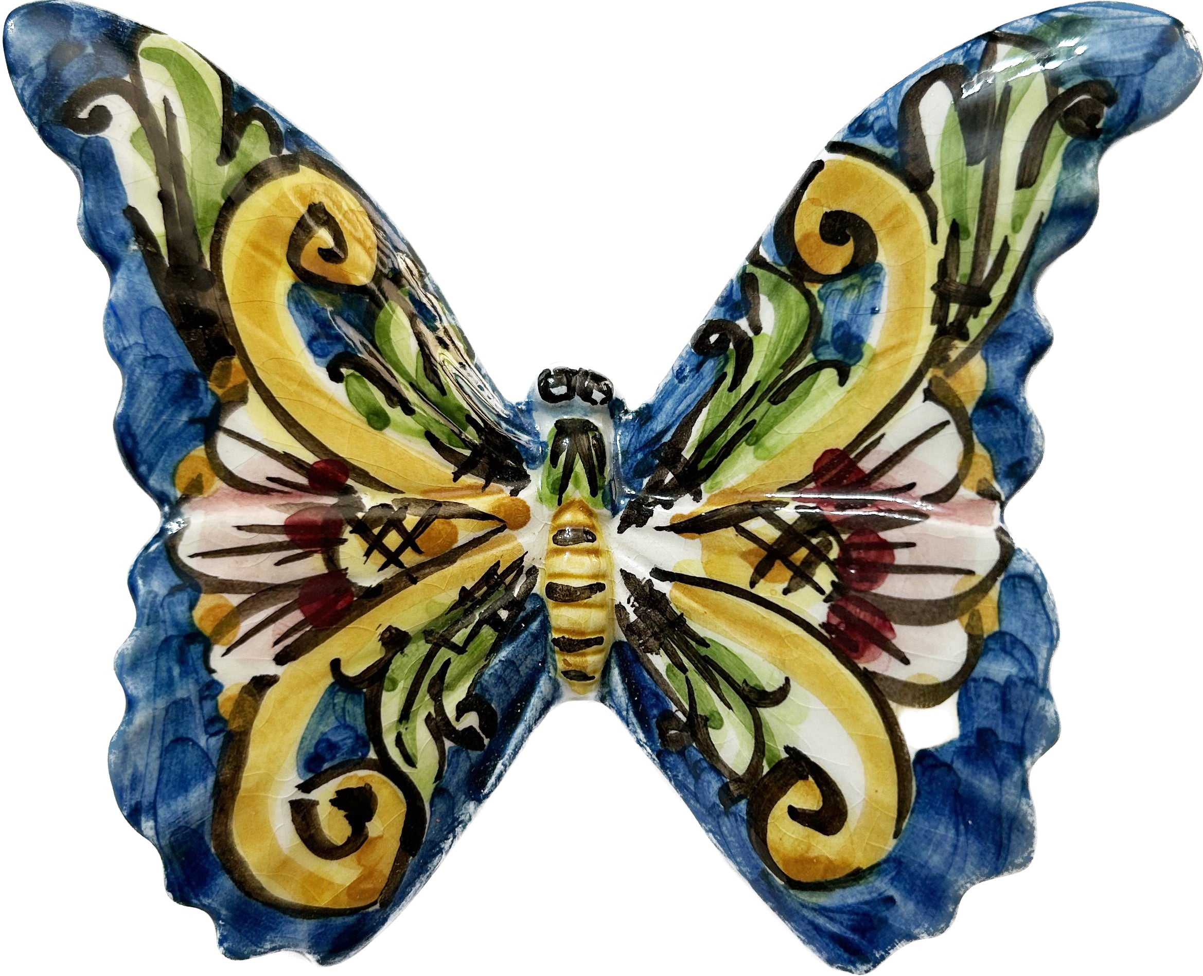 Sicilian ceramic butterfly from Caltagirone, hand-made and decorated, art. 01 