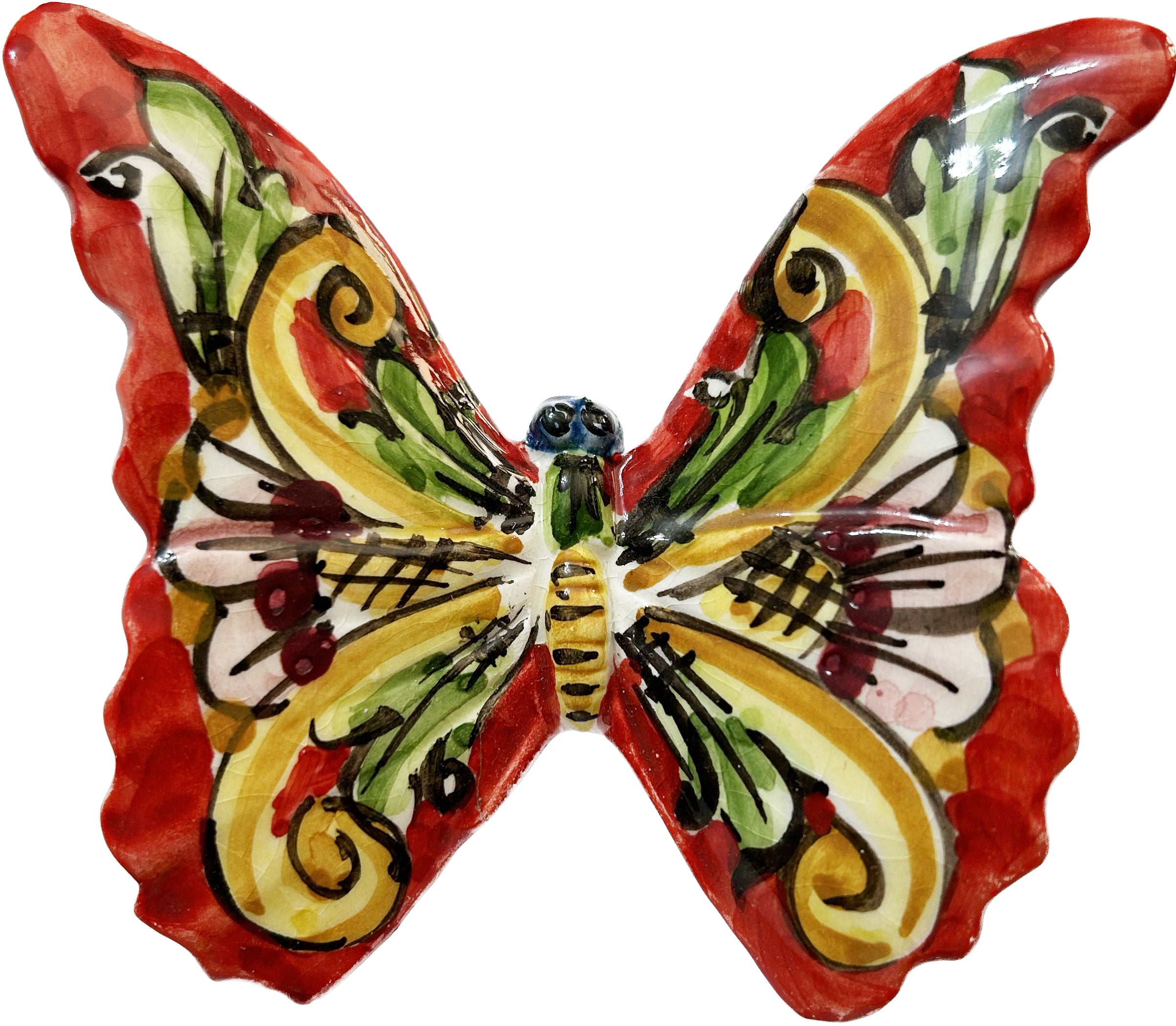 Sicilian ceramic butterfly from Caltagirone, hand-made and decorated, art. 06 