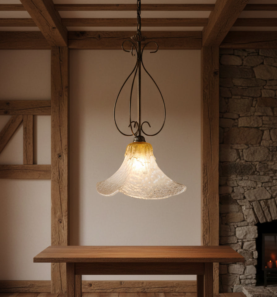 Lampadario a Sospensione Ingresso Classico in Vetro Di Murano, 1 Luce, per Cucina, Bagno, Camera, Soggiorno, Scala, Corridoio art. andres