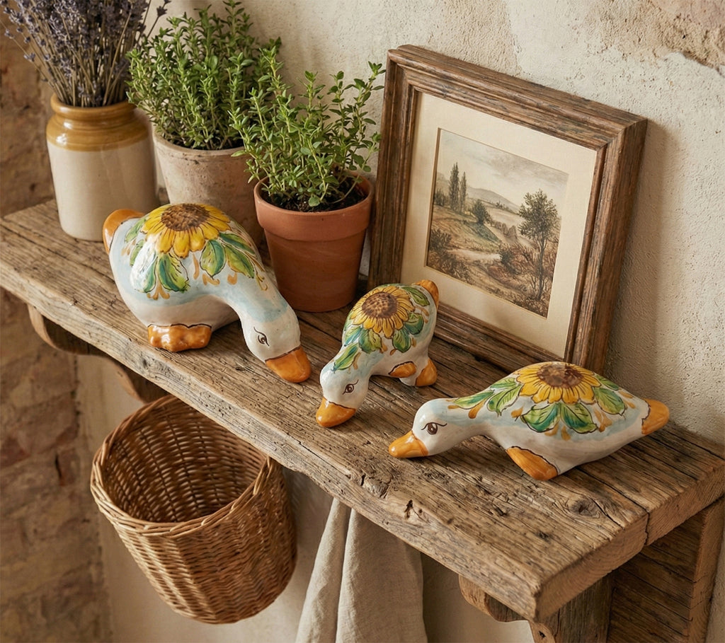 Papera in ceramica siciliana di santo stefano di camastra realizzata e decorata totalmente a mano girasole