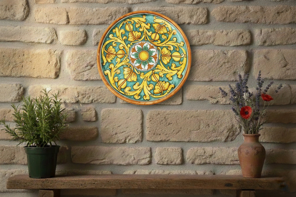 Large ceramic plate hand decorated by Sicilian ceramists Gianluca art 12