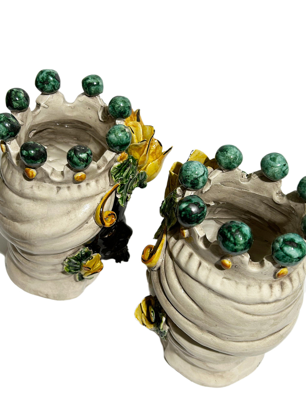 Pair of Sicilian ceramic Moor's heads from Caltagirone h 20 cm art. yellow tulips 