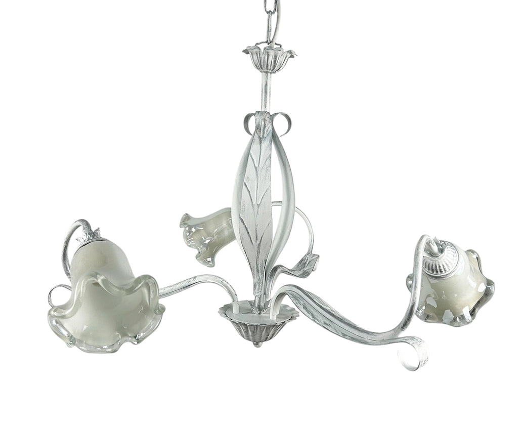 Lampadario a 3 luci moderno in ferro battuto e vetro realizzato artigianalmente coll. venere