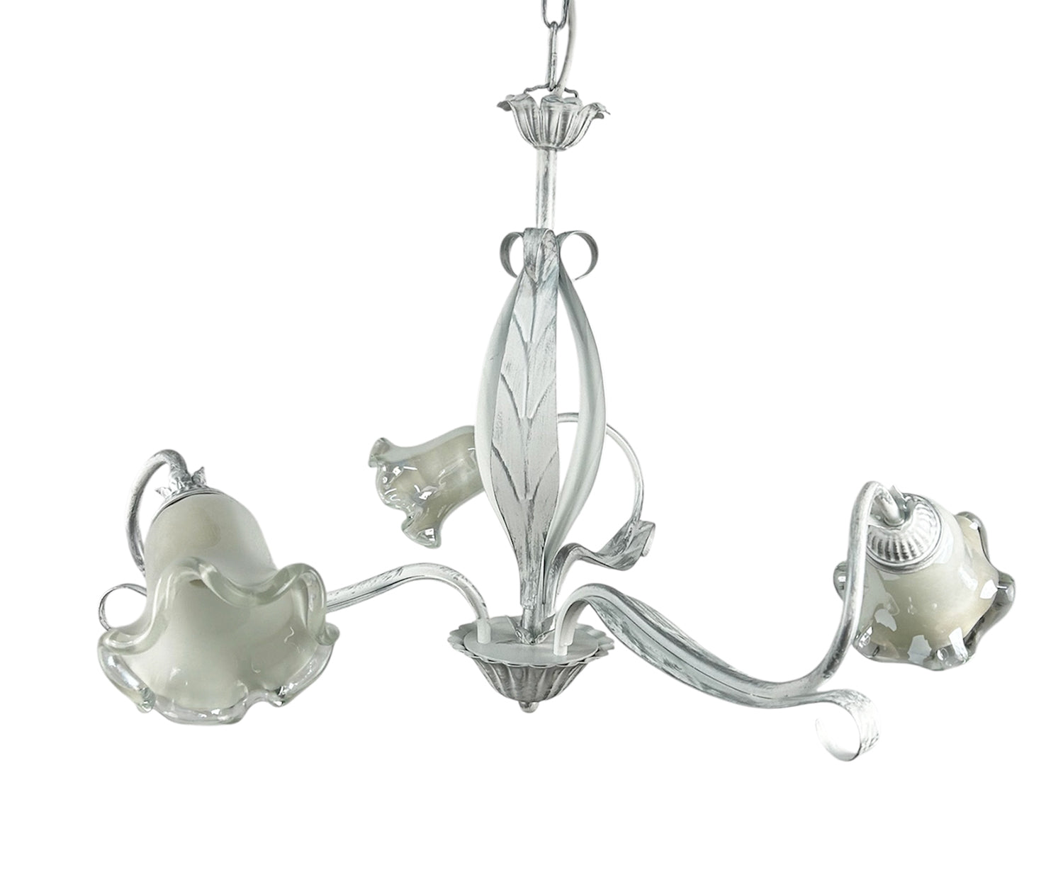 Lampadario a 3 luci moderno in ferro battuto e vetro realizzato artigianalmente coll. venere