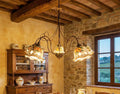 Lampadario a 5 luci in ferro battuto e ceramica siciliana realizzato e decorato artigianalmente coll. melograno